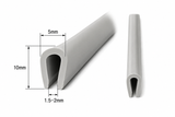 PVC pilkos spalvos U tipo kraštinė tarpinė – 1,5–2 mm krašto apsauga, profilis 5x10 mm