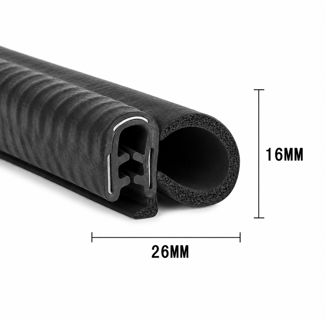 Forsegling med armering til traktorruder, biler, både 26x16 mm – kantprofil EPDM