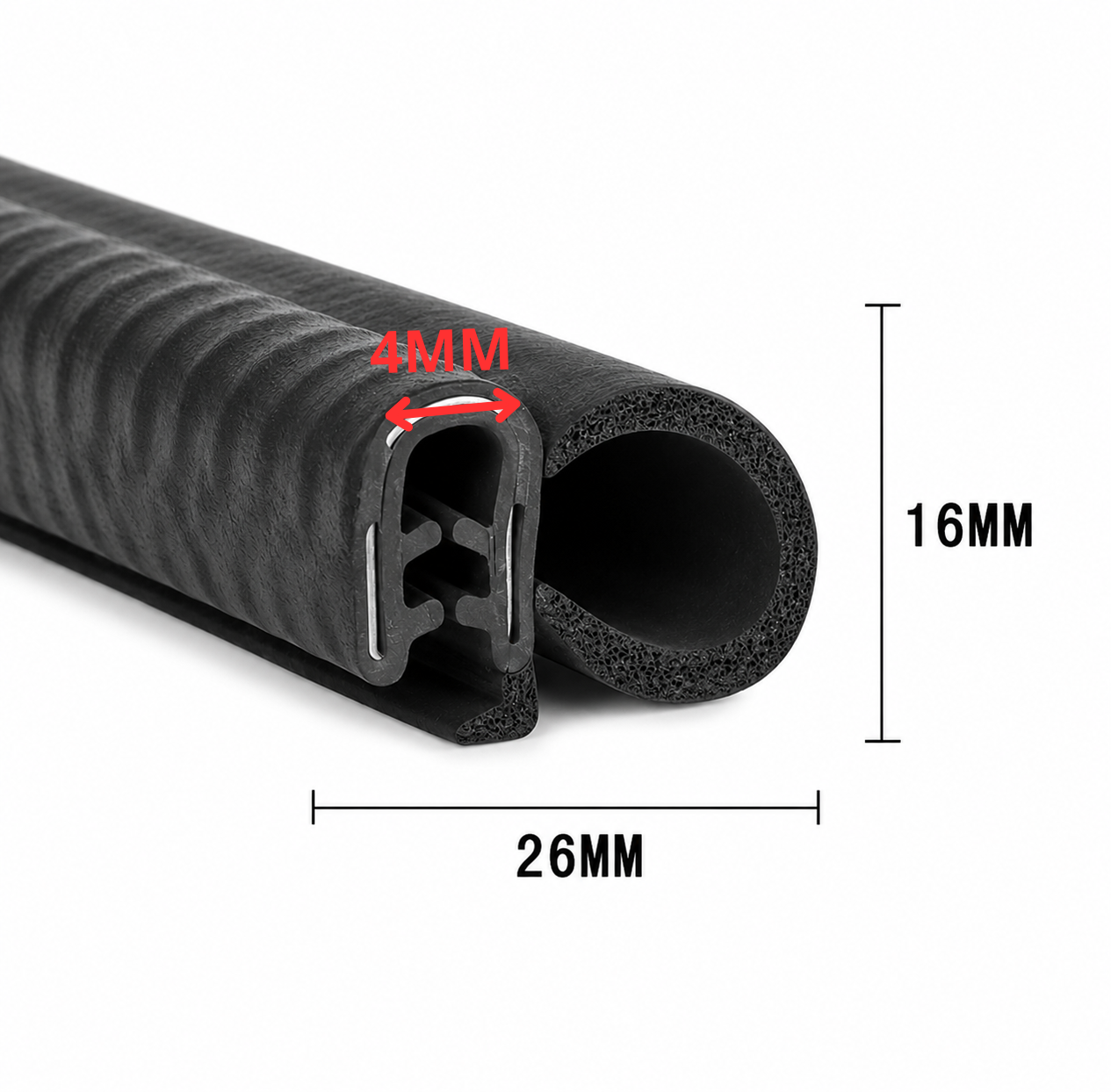 Vyztužené těsnění na okna traktorů, automobilů, lodí 26x16 mm – hranový profil EPDM