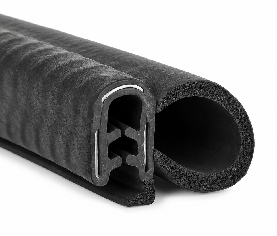 Garnitură întărită pentru geamuri de tractoare, mașini, bărci 26x16 mm – profil margine EPDM