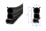 Blīvējums busa, furgona durvīm EPDM pastiprināts – dubultā kamera, profils 31x16 mm
