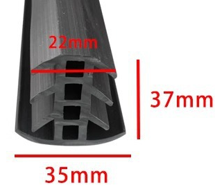Guminė T tipo tarpinė fotovoltinių modulių plokštėms 35x37 mm – stoginė, automobilių stoginė, PV modulių jungtys
