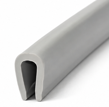 PVC pilkos spalvos U tipo kraštinė tarpinė – 1,5–2 mm krašto apsauga, profilis 5x10 mm